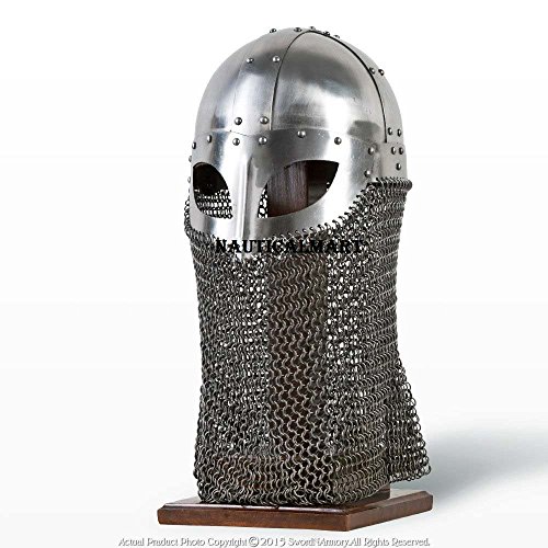Mittelalterlicher Kampfhelm für Wikinger, Vendel, Helm, Brillenhelm, Kettennetz, Camail, 18 g LARP Cover