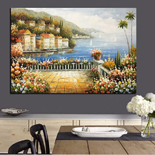 Affiche jardin méditerranéen toile 60x80cm peinture palette salon
