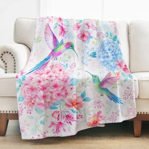 Levens Hummingbird Flower Blanket Gifts for Women Girls Mom 50"x60", Colorful Floral Print Decor for Couch Home Bedroom, Warm Soft Cute Lightweight Hummingbird Floral Throw Blankets Birthday Gifts