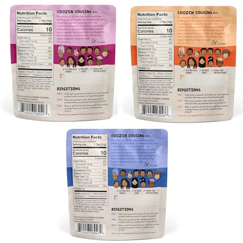 A Dozen Cousins Quick Chicken Marinade Variety Pack (6 Pouches) Mexican Pollo Asado, Peruvian Pollo a la Brasa & Jamaican Jerk Seasoning Sauce, Instant Coat & Cook Seasoning Sauces (3oz Packets)
