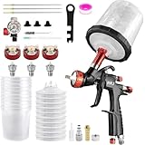 A610 LVLP Lackierpistole Spritzpistole Premium-Kit, Lackierpistole Druckluft mit 1,3/1,5/1,7 mm Düsen, 650 ml Set mit 10 Einweg-Farbspritzpistolenbecher,Farbpistole für Autos & Haus