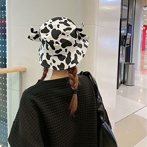 Skyearman Unisex Cow Bucket Hat With Cute Horn Ears Cow Print Summer Hat Fisherman's Hat Print Sun Cap For Women With Uv Protection (Cow Black),Onesize #TOP6