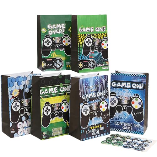 Bikasun 12 Stück Videospiel Partytüten, Spiel Geschenktasche mit Griffen für Kindergeburtstag, Gaming Geschenktüten Gunst Taschen Süßigkeit, Spiel Mottoparty Dekorationen