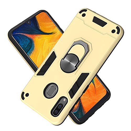 FAWUMAN Armor Phone Case 2in1 Phone Protective Case with Phone Ring PC+ TPU Double-layer Phone Cover for Samsung Galaxy M20S (Golden)