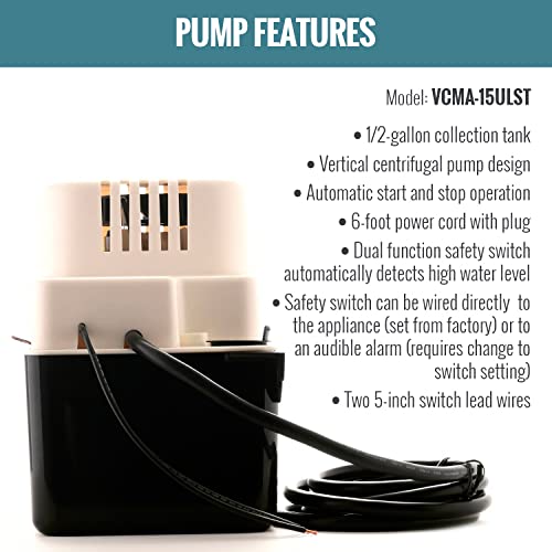 Little Giant Vcma-15Ulst 115 Volt, 65 Gph, 1/50 Hp Automatic Condensate Removal Pump With Safety Switch And Tubing, Black/White, 554415 #TOP2