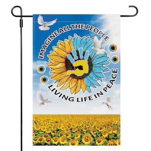 Garden Flag Imagine All the People Living Life in Peace Spring Summer Autumn Flag Double Sided Polyester Colorful Sunflower Vertical Small Garden Yard Flags Outside Decor 12 x 18 Inch