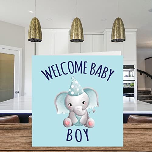 Elephant New Baby Card - Welcome Baby Boy - Congratulations its a Baby Boy Cards Newborn, Well Done Congrats New Baby Cards, Welcome To The World Home Gifts, 145mm x 145mm Baby Greeting Cards parents