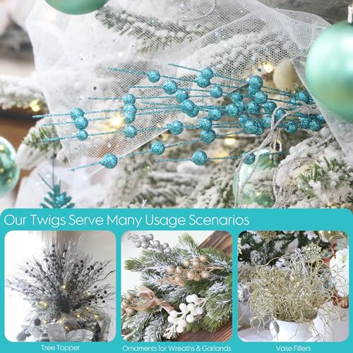 Sea Team Glitter Berry Picks, Artificial Berry Stems, 24-Pack, Turquoise by Sea Team - Used condition - Image 3