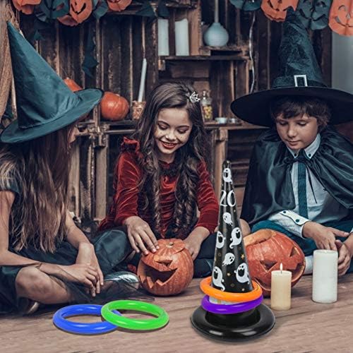 Inflatable Witches Hat, ZERHOK Halloween Witches Hat Toss Game Target Toy with 6pcs Colourful Throwing Rings for Kids Adults Halloween Carnival Party Indoor Outdoor Garden Game