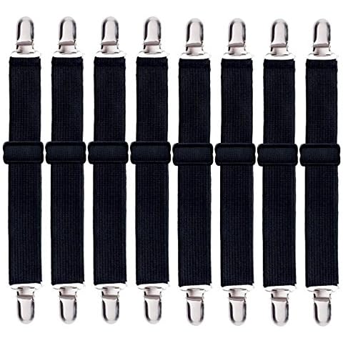 Korlon 8 Pack Bed Sheet Straps, Adjustable Fitted Sheet Straps Clips, Heavy Duty Bed Sheet Clips Holder for Bed Sheets, Mattress Covers, Sofa Cushion Cover
