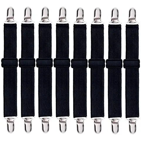 Korlon 8 Pack Bed Sheet Straps, Adjustable Fitted Sheet Straps Clips, Heavy Duty Bed Sheet Clips Holder for Bed Sheets, Mattress Covers, Sofa Cushion Cover