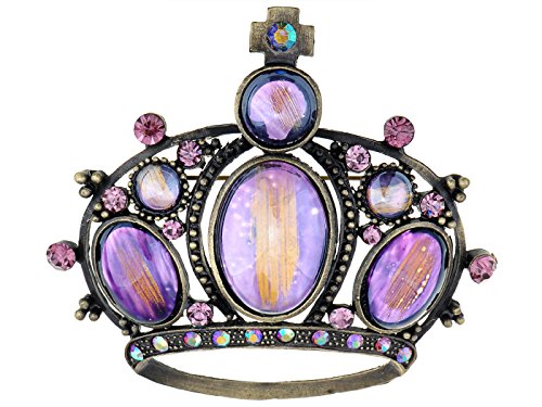 Image of Alilang Amethyst Purple Multi-Colored Crystal Rhinestone Royal Princess Queen Crown Brooch Pin