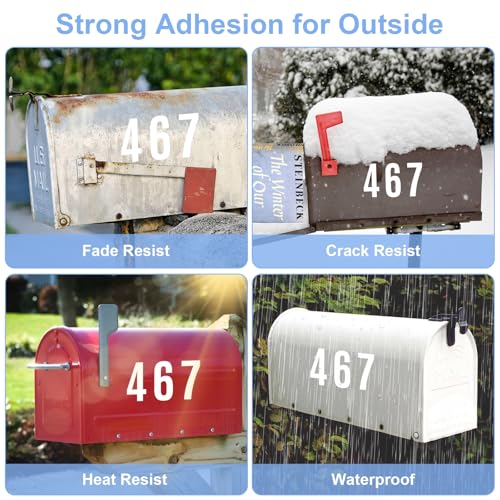 8 Sheets Mailbox Numbers Stickers Waterproof Vinyl House Numbers for Outside Large Mailbox stickers Self Adhesive Number Decals for Signs Cars Doors Window House Address Number Outdoor (White, 4 Inch)