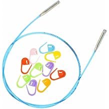 addi Click Interchangeable Cord for 5 inch Standard Turbo, Rocket and Rocket 2 Squared Circular Tips Actual 14 inch 35cm Makes 24 inch 60cm Needle with 10 Colorful Stitch Markers
