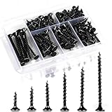 Ywmimn 105 Pcs Wood Screws Assortment Kit, 6 Sizes High Hardness Drywall Assorted Screws Set, Phillips Drive, Small and Long Black Screws for Wood (2”,1-1/2”,1-1/4”,1”,3/4”,1/2”)