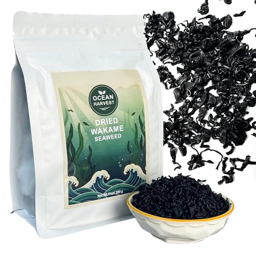 11oz(300g)Dried Wakame Seaweed – 100% Natural Sea Vegetable for Miso Soup, Seaweed Salad, Ramen,Sushi,Stir-Fry, Camping Meals & Asian Cooking, Premium Pre-Cut Dried Wakame | Gluten-Free, Vegan-Friendly,Non-GMO,Resealable Bag