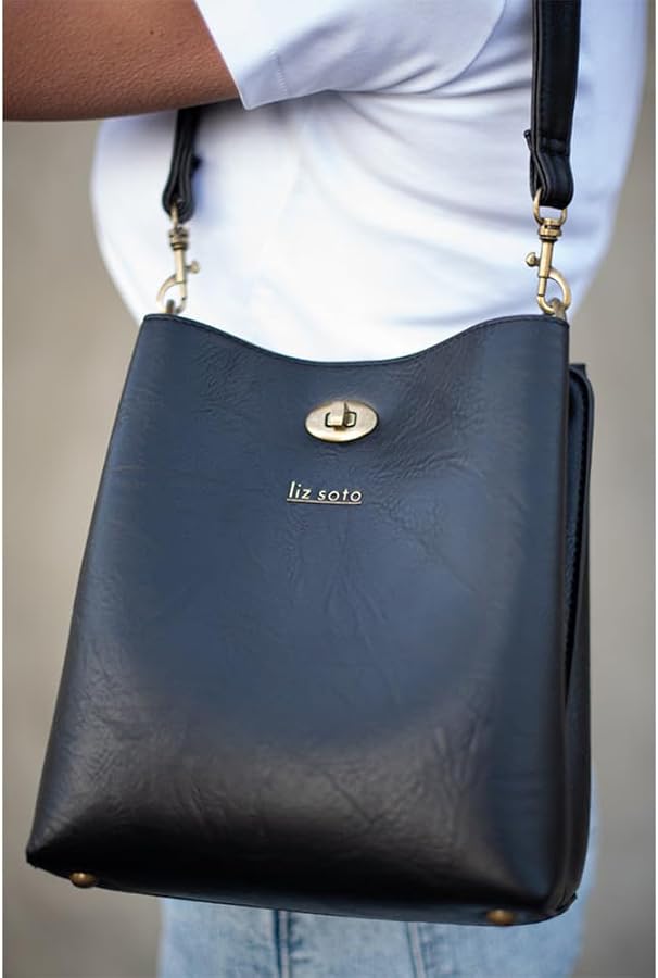 Liz Soto Lola Bucket Bag - Black Bucket Purse in Vegan Leather and