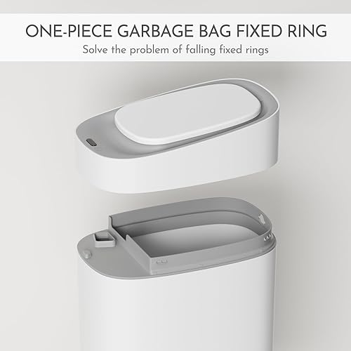 Miniatura 5 de ELPHECO Cubo de basura delgado para baño con tapa, cubo de basura de absorción automática de 2.5 galones, cubo de basura de sensor estrecho, cubo de