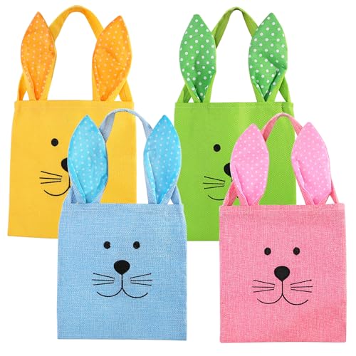 4PCS Bolsa De Regalo De Conejo De Pascua,Bolsas De Asas De Pascua,Canasta De Orejas De Conejo Para La Caza De Huevos De Pascua,Bolsas De Regalo Para Pascu,Cestas De Regalo Fiesta De Pascua Niños