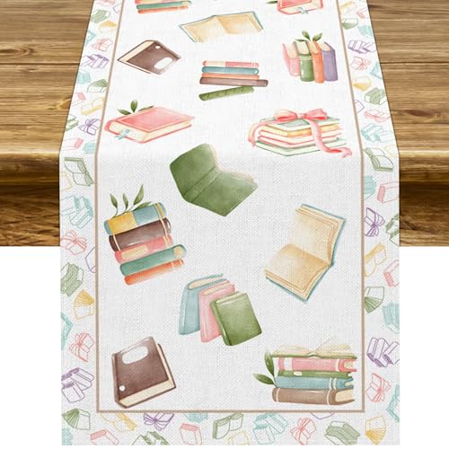 Pudodo Book Table Runner Read Across America Day One for The Books Themed Birthday Party Decoration First Chapter Kitchen Dining Room Home Decor (13" x 90")
