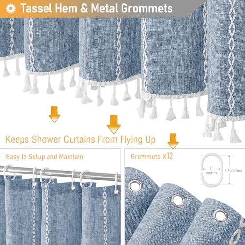 BTTN 72x84 Long Boho Farmhouse Linen Heavy Duty Cloth Shower Curtain, Blue by BTTN - Used condition - Image 5