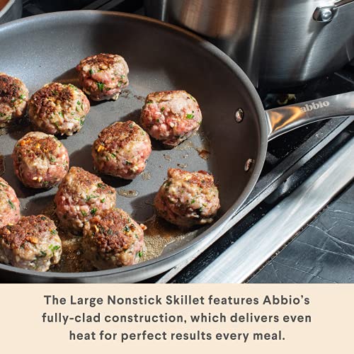 Abbio Large Nonstick Skillet, 11” Diameter, Stainless Steel, Fully Clad Cookware, Induction Ready Frying Pan With Scratch Resistant Non-Stick Coating, Oven & Dishwasher Safe, Pfoa Free, Non Toxic #TOP2