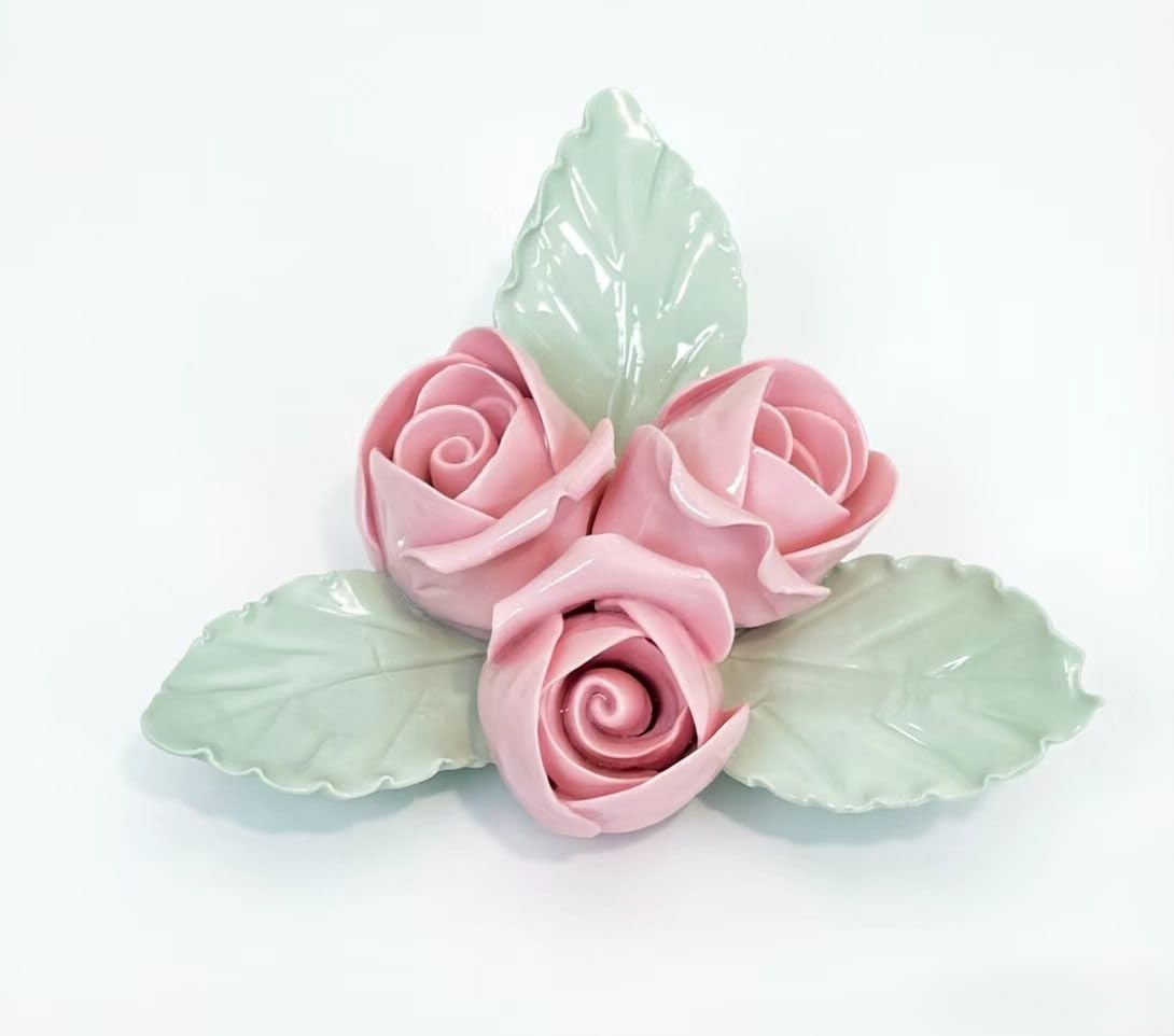 AMERRY Rose,Pink, 4.72",Ceramic Flower Wall Art, Handcrafted Ceramic Flowers Sculpture,Handmade 3D Wall Art Sculpture， Porcelain Flower Wall Décor for Home，Hallway