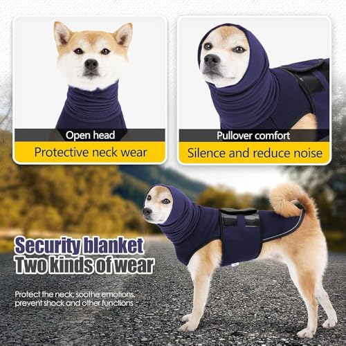 QKEPCY Hundemantel mit Beruhigender Kapuze Anti Stress Weste Hund Weich und Bequem zur Linderung von Angst Reduziert Lärm für Mittelgroße Grosse Hunde (Marineblau-S)