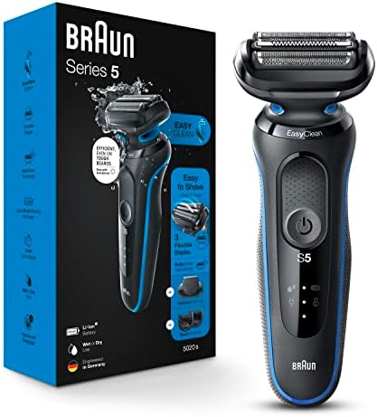 Braun Series 5 5020 Electric Razor for Men Foil Shaver with Beard Trimmer, Rechargeable, Wet & Dry with EasyClean, Black, 5 Piece Set