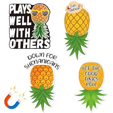 4 Pcs Upside Down Pineapple Magnet - Pineapple Decor Magnetic Stickers for Cruise Doors, Cabin，Refrigerators, and Cars Cover