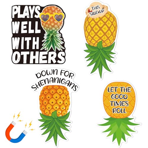 4 Pcs Upside Down Pineapple Magnet - Pineapple Decor Magnetic Sti...