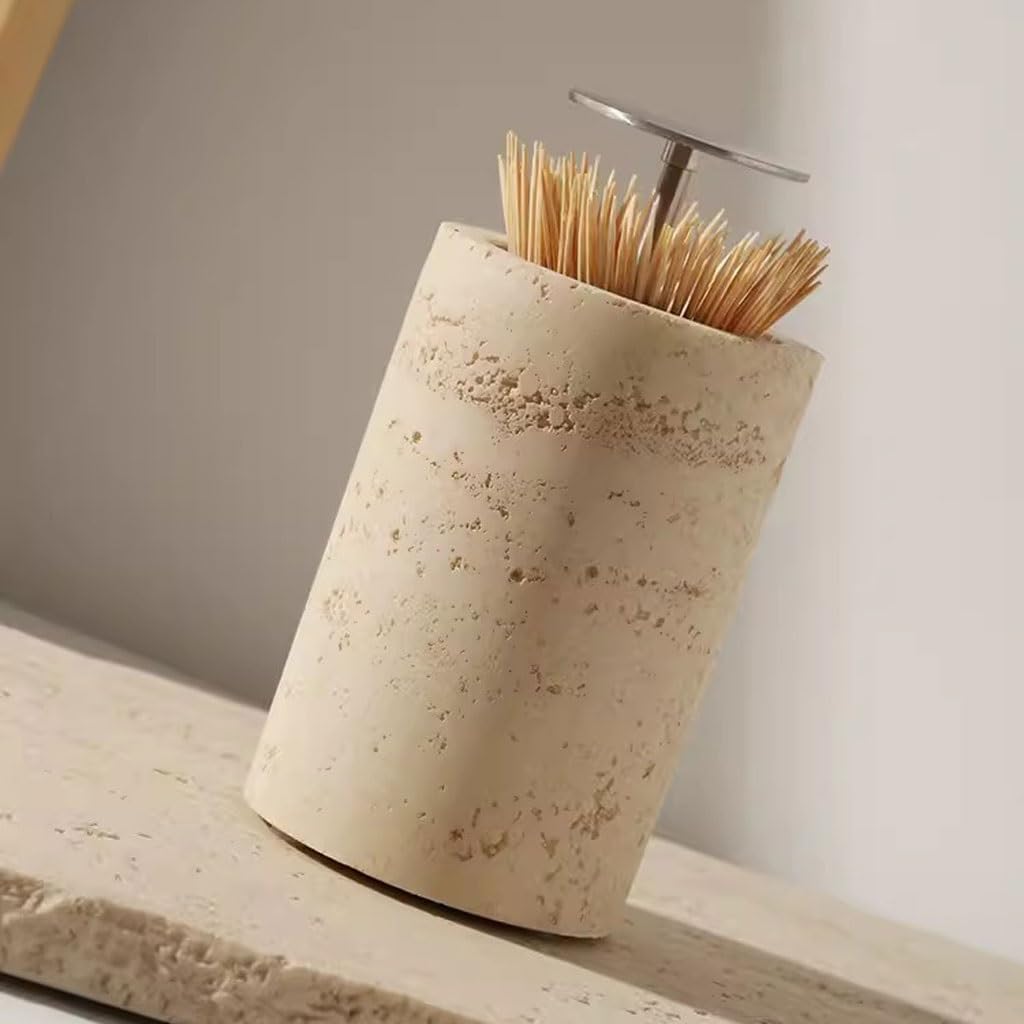 AMONG Toothpick Dispenser Toothpick Holder Household Push-Type Toothpick Box Living Room Dining Room Desktop Toothpick Jar Creative Ornaments Tooth Picks Container Case (Color : Gold)