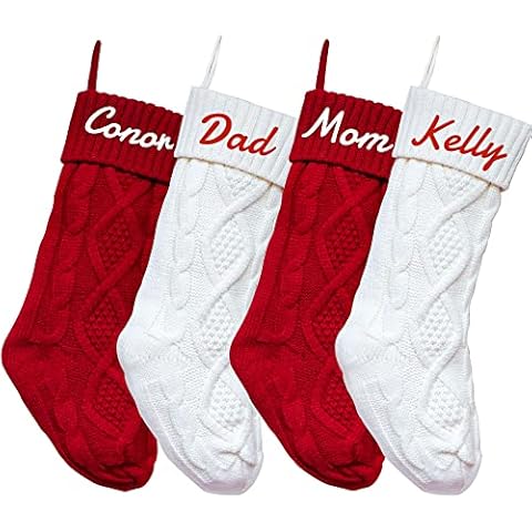 XENTUMI Christmas Stockings Personalized 1 Pack Custom Embroideried Name Christmas Stockings White Large Farmhouse/Rustic Xmas Stocking Christmas Ornament Fireplace Decoration Cover