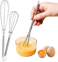2 Pieces Mini Stainless Steel Kitchen Whisk, Small Manual Whisk for Sauces, Eggs, Coffee, Milk, Compact and Durable Mixing Tool