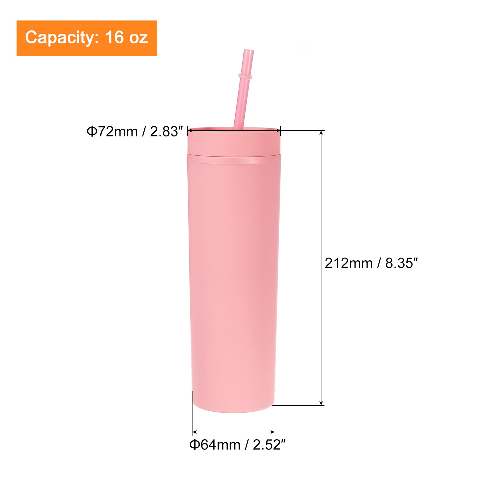 Uxcell Skinny Tumbler with Lids and Straws, 16Oz Matte Pink Skinny Tumbler Bulk, Reusable Pastel Acrylic Tumbler - Image 2