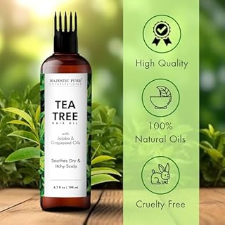MAJESTIC PURE Tea Tree Oil for Hair | With Argan, Jojoba & Grapeseed Oils | Soothes Itchy Scalp | Non GMO Verified | 198 ml