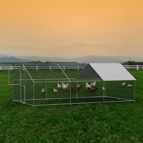 Extra Large Metal Chicken Coop with Waterproof and Anti-Ultraviolet Cover, Walk-in Poultry Cage Chicken Run Pen Dog Kennel Duck House for Duck Rabbit Hen, 18x10x6 FT - Thumbnail 4