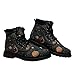 Onegam Cosmic Combat Ankle Boots - Sun, Moon, Celestial Bodies & Mystical Symbols Inspired Lace-up Booties - Fashion Casual Low Heel Shoes for All Occasions