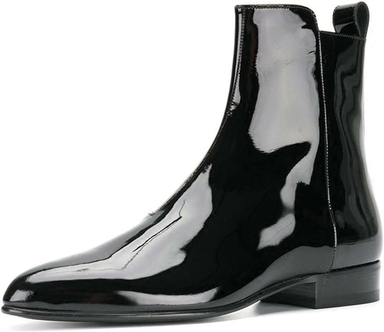 Santimon Men's Black Patent Leather Chelsea Boots - Shiny Dress Causal Ankle Boots with Side Zip, Pointed Toe Fashion Boots for Party, Stage, Prom, Clubwear, and Formal Outfits