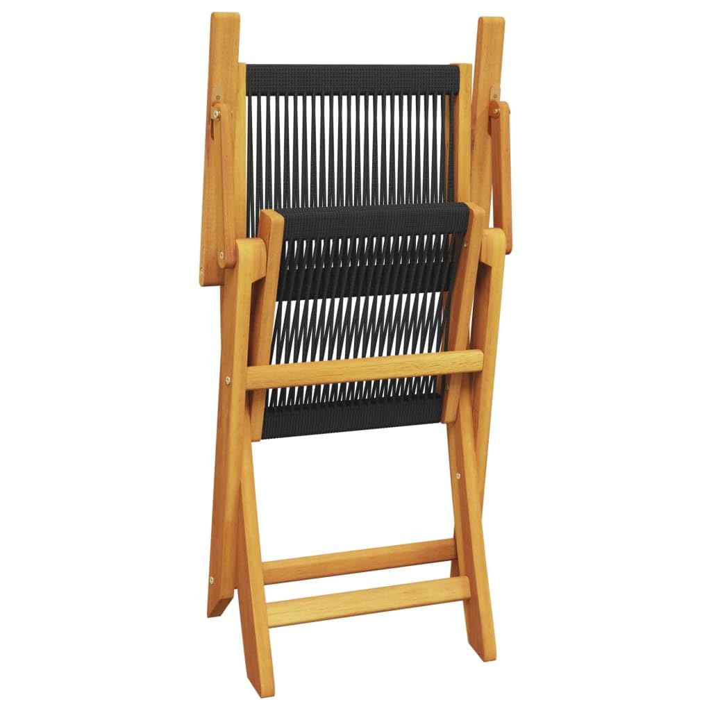 3-częściowy zestaw bistro czarny polipropylen i lite drewno akacjowe, składane meble ogrodowe do ogrodu, na balkon, podwórko, okrągły stół 70 cm, 2 krzesła