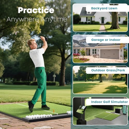 Golfpar 6x4ft Golf Practice Mat - Built-in Ball Tray, Alignment Line, 31mm Thickness, EVA Foam Base, Durable Turf, 3 Tees for Indoor Outdoor Hitting Practice by Golfpar - Image 9