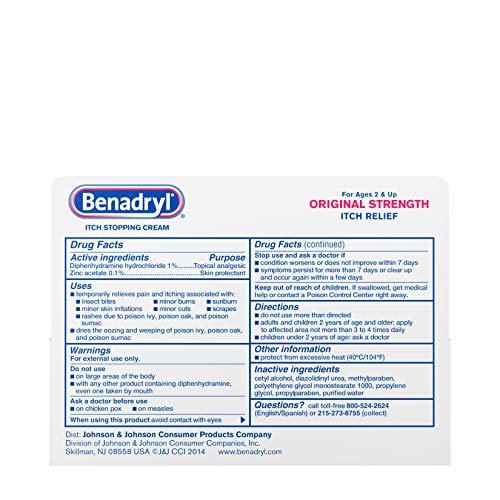Benadryl Original Strength Itch Stopping Anti-Itch Cream with Histamine Blocker, Diphenhydramine HCl Topical Analgesic & Zinc Acetate Skin Protectant, Relief from Most Outdoor Itches, 1 oz - Thumbnail 5