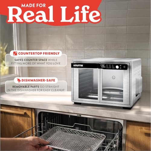 Gourmia French Door Digital Air Fryer Oven - XL 25QT Capacity, 12 Presets, FryForce 360° Tech, Dehydrate, Proof, Slow Cook, Fits 13” Pizza, 1700W, Stainless Steel