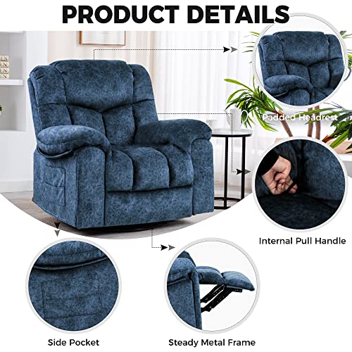 Homyedamic Recliner Chair Massage Rocker Swivel Heated With Hideable Cup Holders, Oversized Lounge Wide Lazy Boy Ergonomic Single Sofa Seat For Living Room Bedroom (Blue) #TOP2