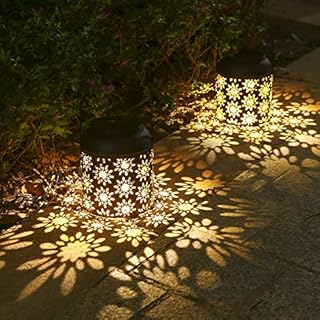 Tomshin+ 2 Pack Solar Lantern Light Outdoor Hanging Garden Lights Metal Lamp Courtyard Decorations for Patio Yard,Porch,Lawn,Art Garden Accessories