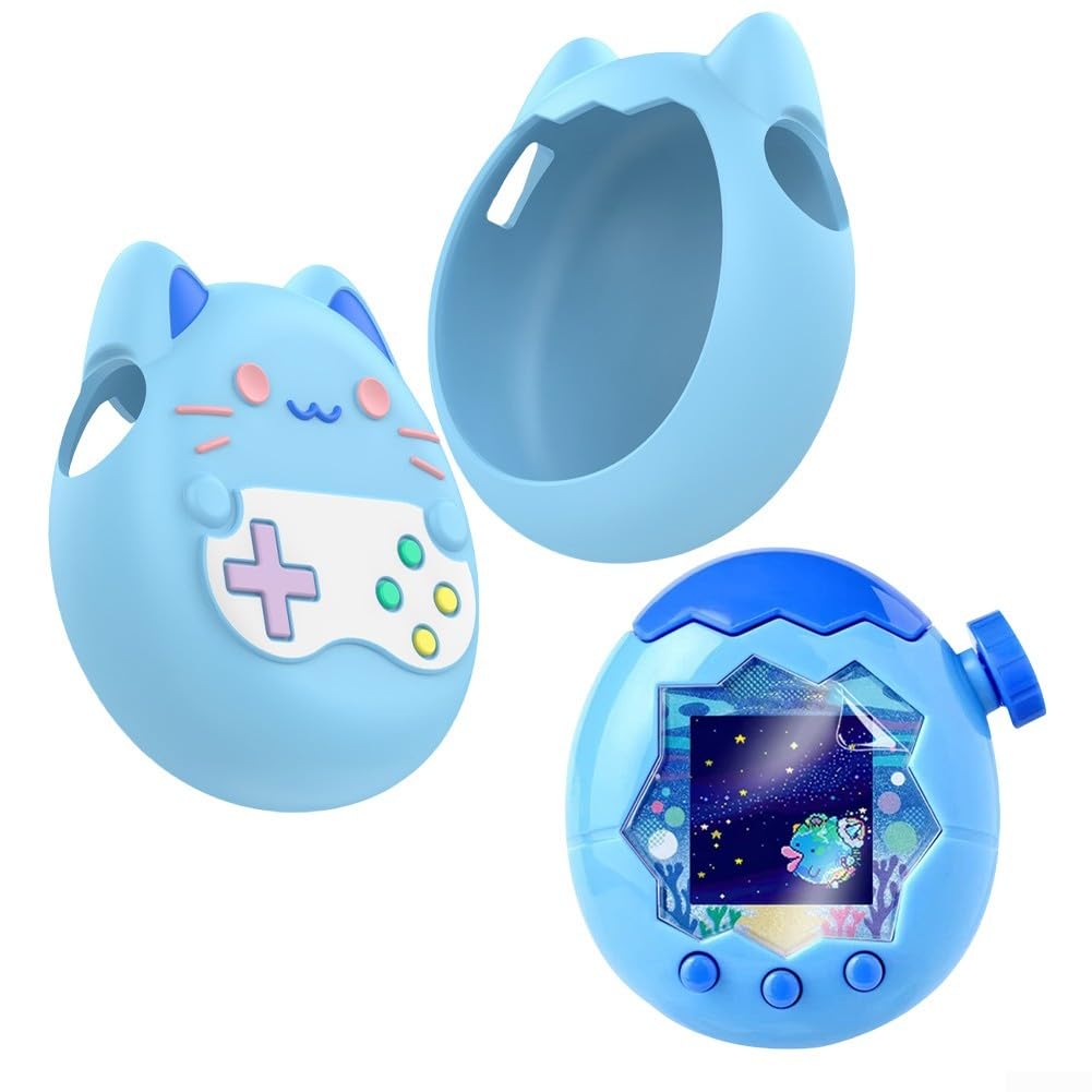 Silicone Case for Tamagotchi Connection with Screen Protector - Shockproof Soft Cover Blue Purple Pink - Portable Travel Accessory(Blue)