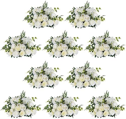 NUPTIO Flower Ball for Wedding Centrepieces - 2 Pcs 45cm Diameter Artificial Flower Balls Arrangement Bouquet Party Centrepieces for Tables - Large White Silk Rose Bouquets Centerpiece for Weddings