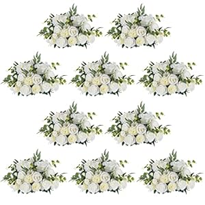 NUPTIO Flower Ball Arrangement Bouquet – 10 Pcs 17.7 inch Diameter White Fake Flowers Roses Balls for Centerpieces Tables – Artificial Rose Arrangements for Wedding Centerpiece Table Decorations