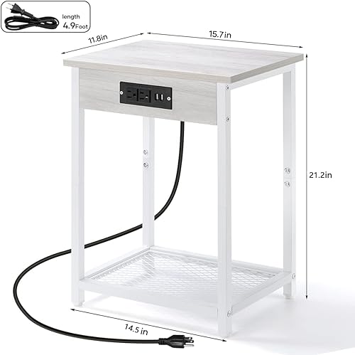 Miniatura 3 de melos Mesitas de noche con estación de carga, mesita de noche de 2 niveles con puertos USB y tomas, mesa auxiliar estrecha con estante de