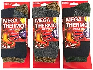 3 Pairs Men Heated Mega Thermo Thermal Insulated Crew Heavy Duty Socks Fur